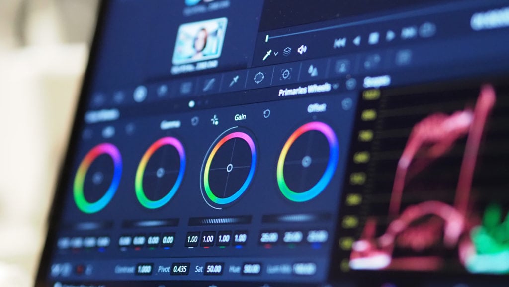 Color grading graph or RGB color correction indicator on monitor in post production process. Telecine stage in video or film production processing. for colorist edit or adjust color on digital movie.