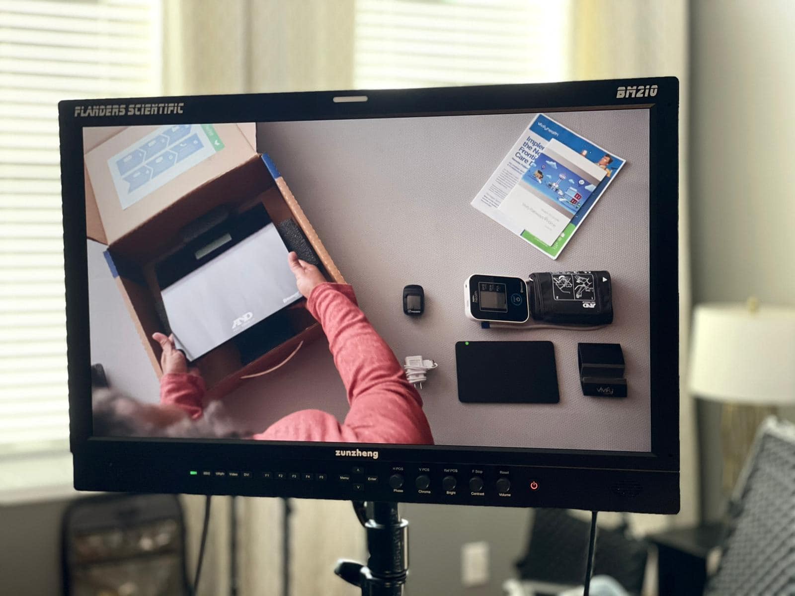 Aerial shot of medical supplies for a case study video.